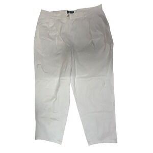 Ralph Lauren White Cotton Pleated Women's Trousers High Rise Straight Leg 16W